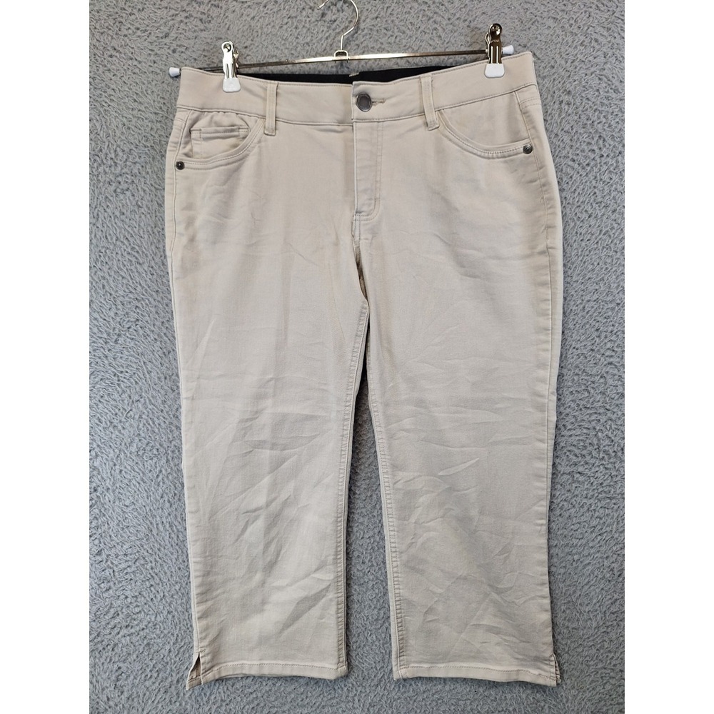 Liz Claiborne Sara Crop Pants Women's 8 (Fits 32x20) Beige Slit Comfort Mid Rise